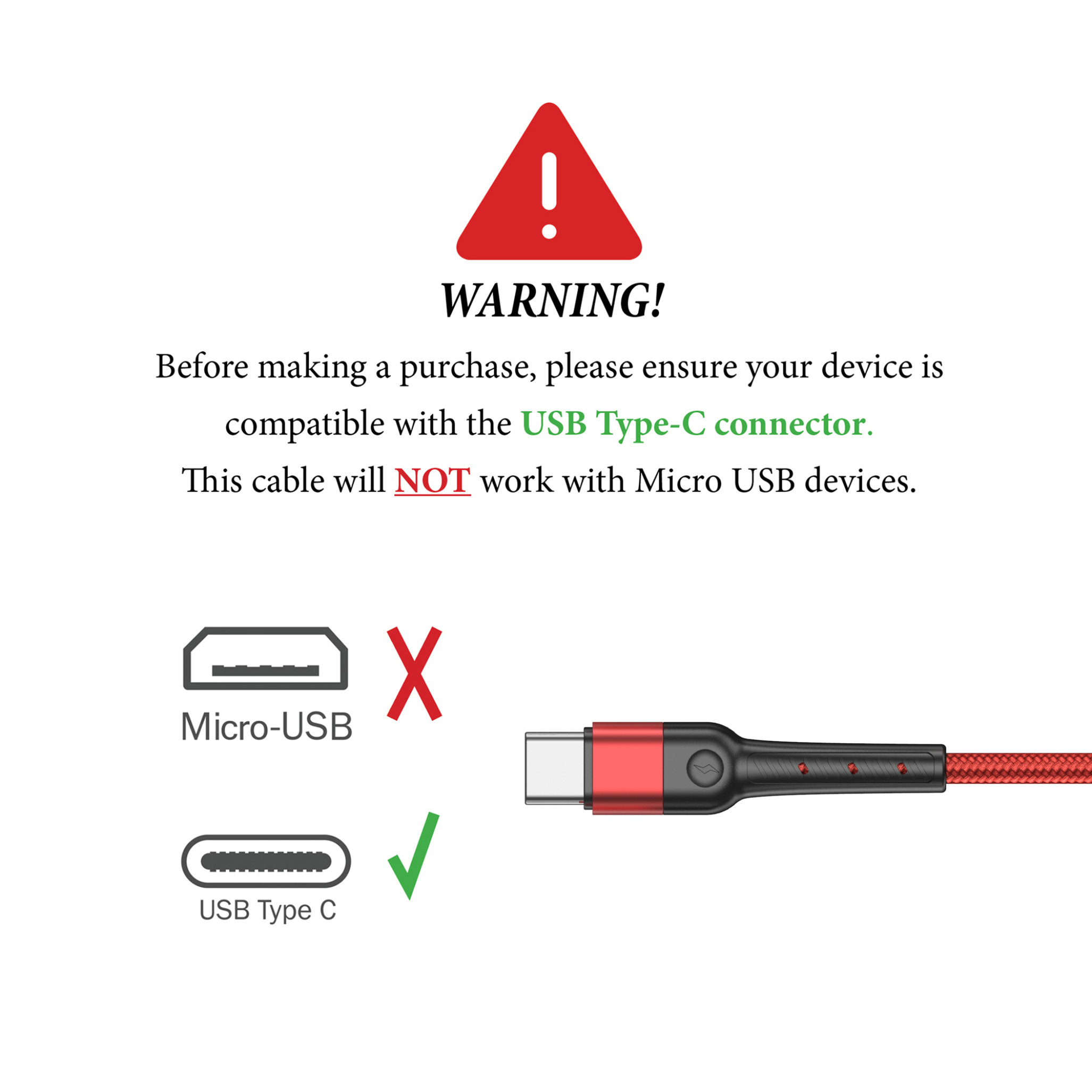  کابل USB به USB-C  به طول 20 سانتی متر 